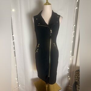 Calvin Klein Black Sleeveless Moto Dress Gold Zipper Size 2
